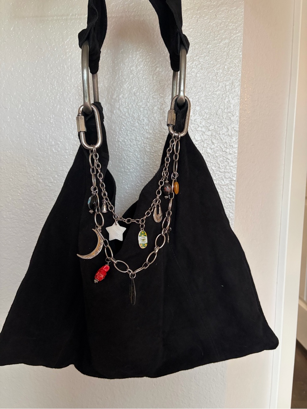 Free People Black Suede Chain Charm Hobo Bag - Picture 4 of 11